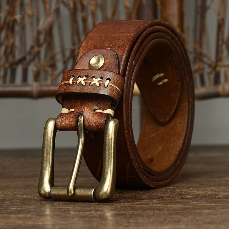 Solid Copper Buckle Genuine Leather Belt