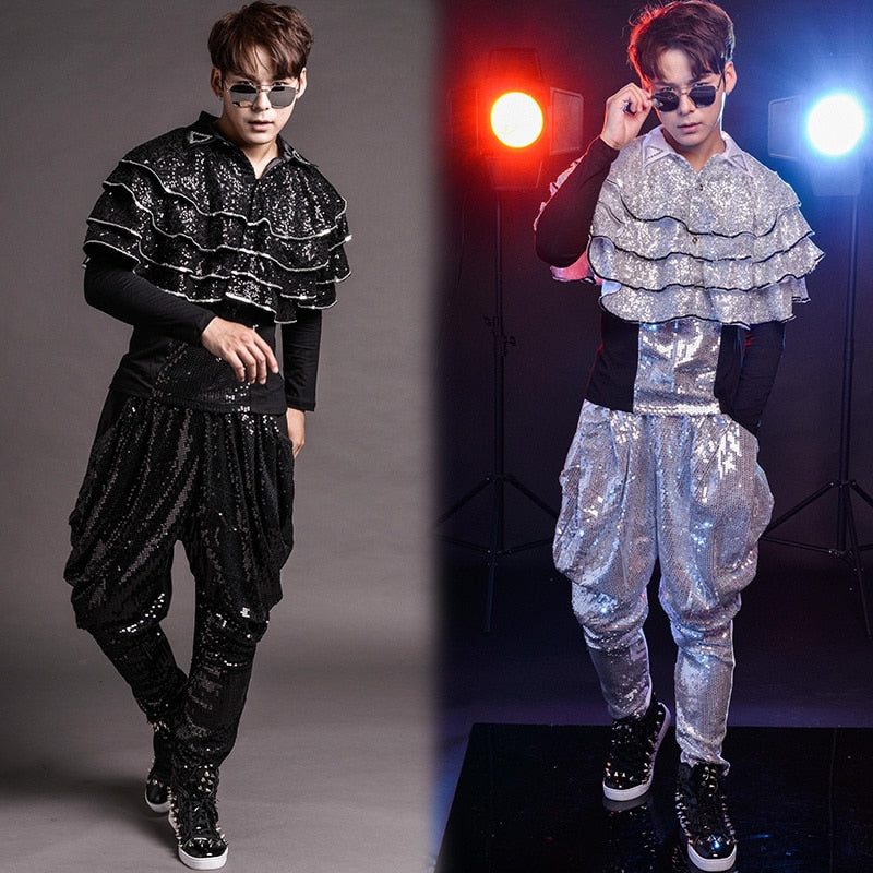 Sequin Shine Set Nightclub Dance Style Men Shirt and Pant