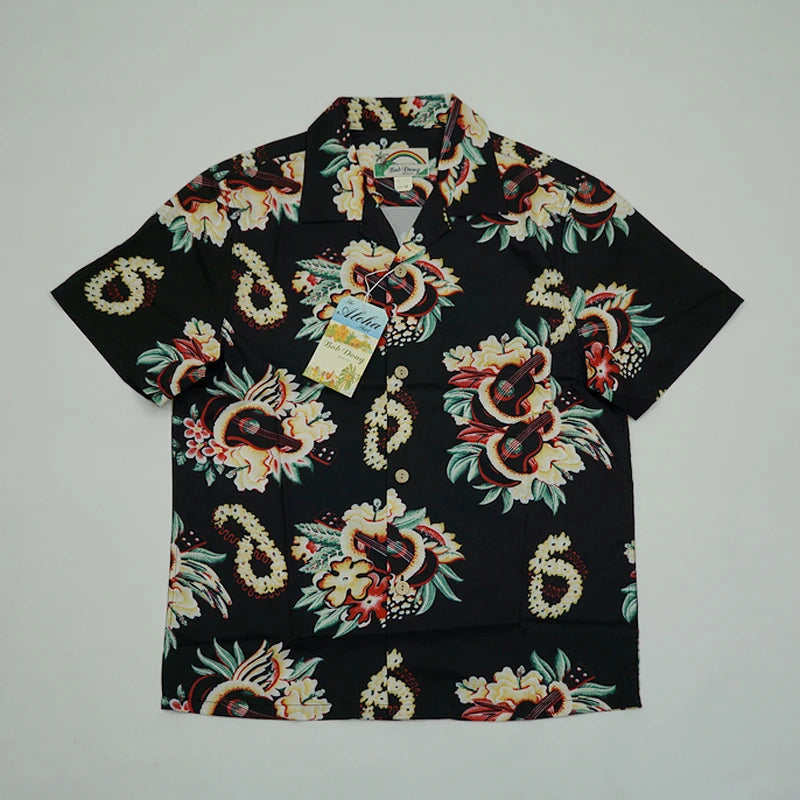 Guitar Floral Print Casual Hawaiian Shirt