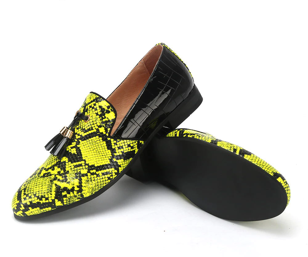 Neon Snake Pattern Pattern Men Loafers Shoes