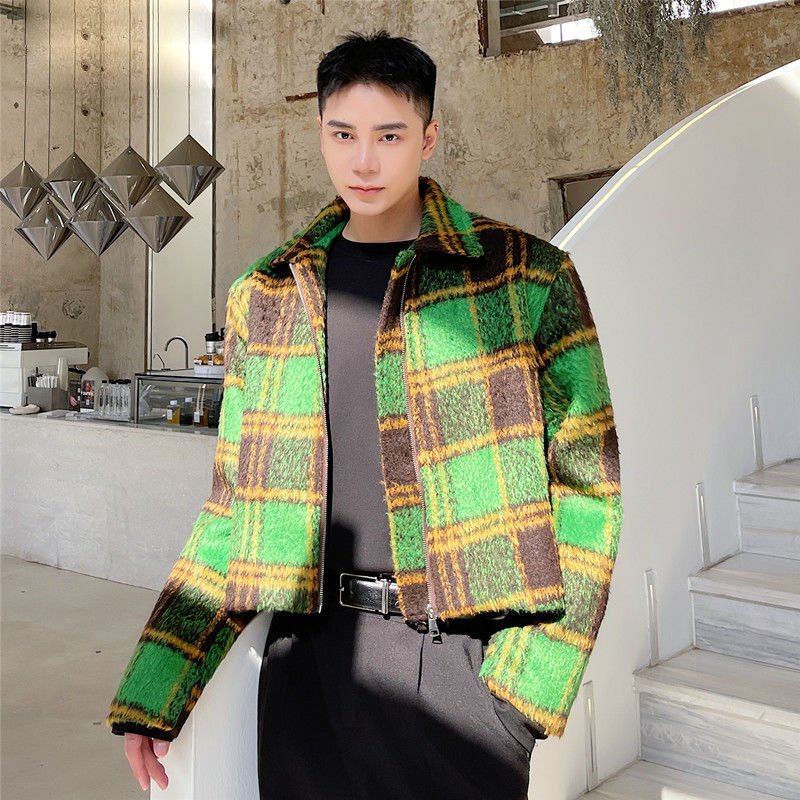 Big Green Plaid Loose Men Jacket