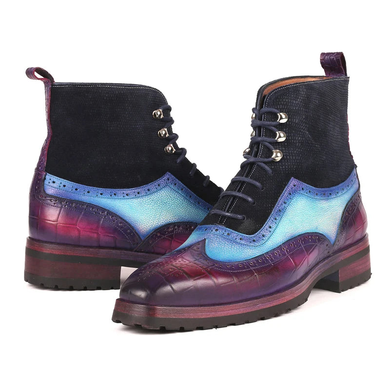 Retro Mixed Colors Genuine Leather Boots