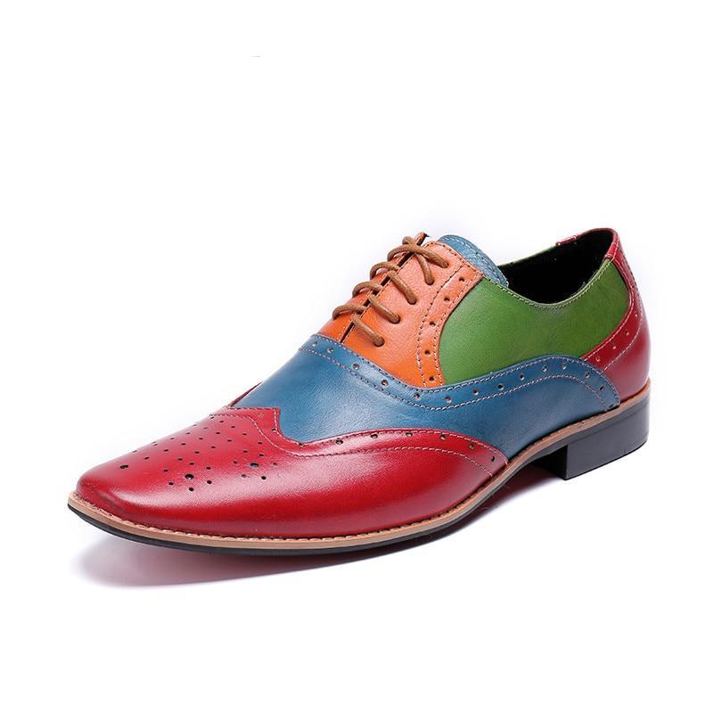 Mixed Multi Colors Men Perforated Oxford Shoes with Wingtip