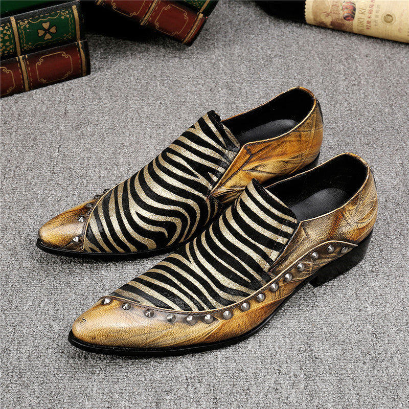 Tiger Pattern Patchwork with Mini Spike Details Men Loafers Shoes