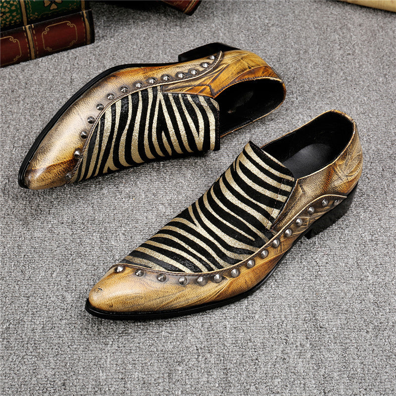 Tiger Pattern Patchwork with Mini Spike Details Men Loafers Shoes