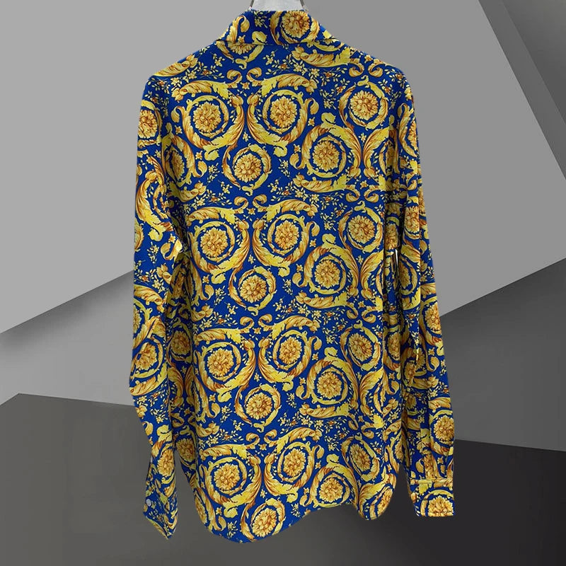 Luxury Long Sleeve Blue Yellow Shirt