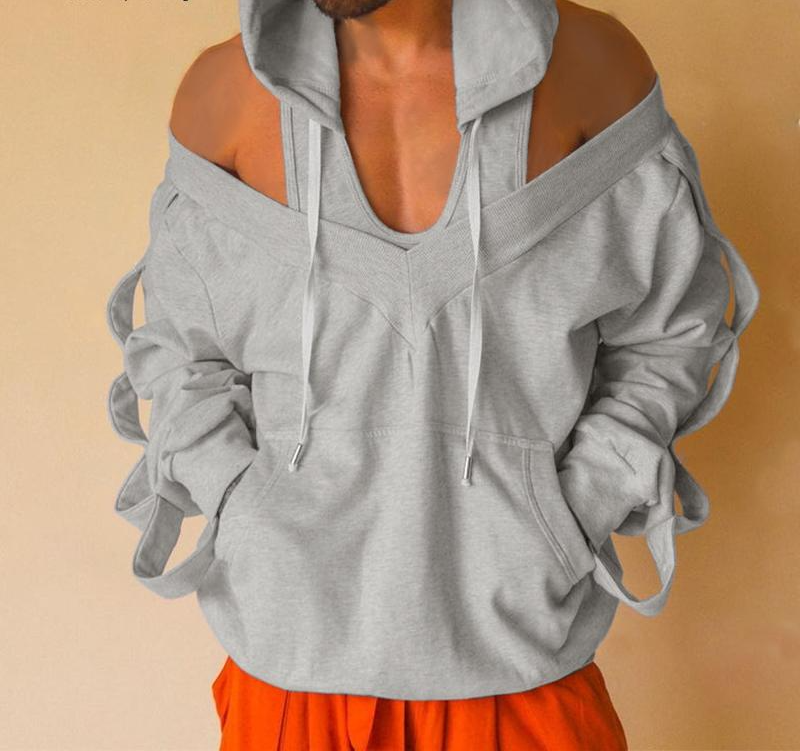 Hands Hollow Cut Off Shoulder Hoodie Jacket