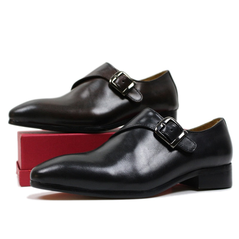 Genuine Leather Oblique Strap Formal Style Men Shoes