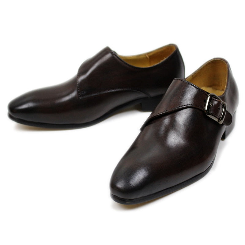 Genuine Leather Oblique Strap Formal Style Men Shoes