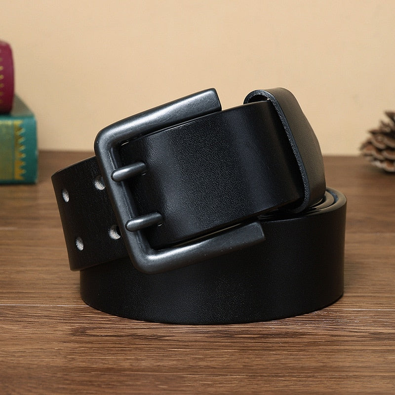 Solid Smooth Genuine Leather Double Pin Buckle Belt