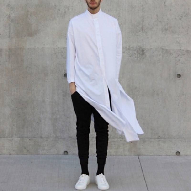 Arabic Indian Looks Long Solid Men Shirt