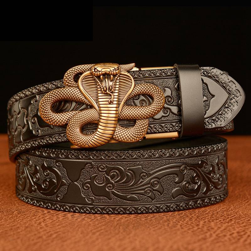 Golden Cobra Buckle Split Leather Belt