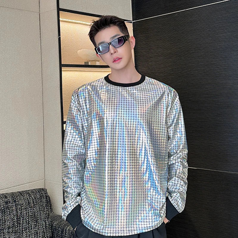 Silver Checkered Long Sleeve T-Shirt