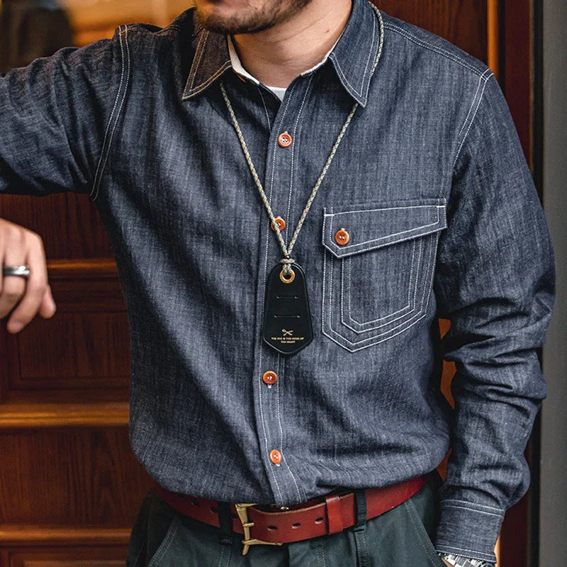 Solid Denim Long Sleeve Shirt