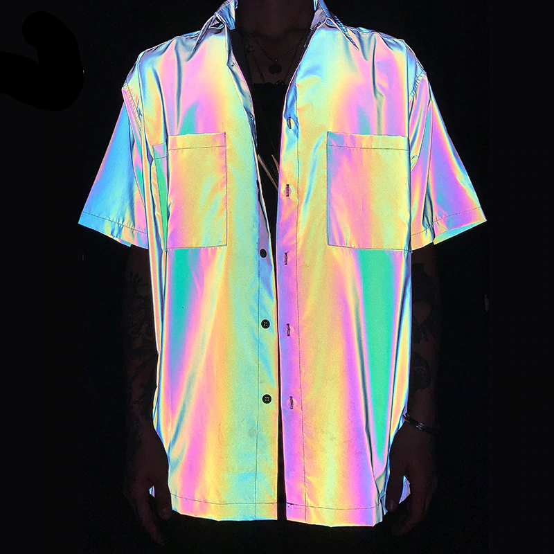 Rainbow UV Reflective Unisex Pocket Short Sleeve Shirt