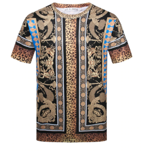 Leopard Back Print Velour O Neck Style Men T-Shirt