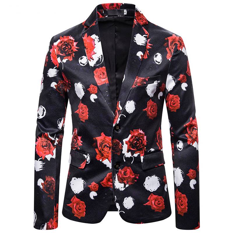 Rose Floral Slim Fit Party Costume Style Men Blazer