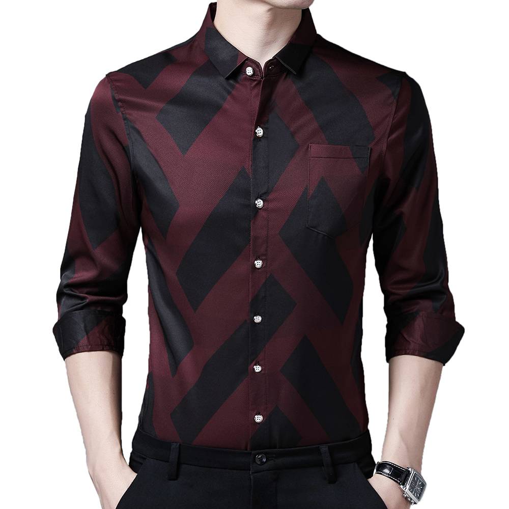 Diagonal Black Block Printed Long Sleeve Shirt