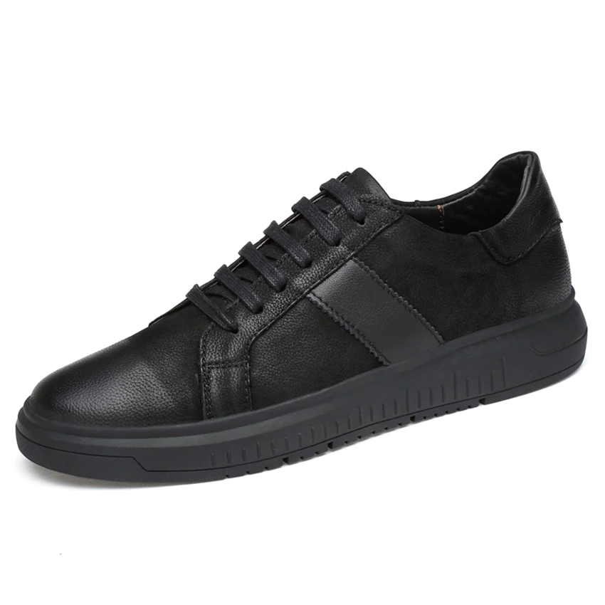 Black Genuine Leather Low Top Rubber Sole Sneakers