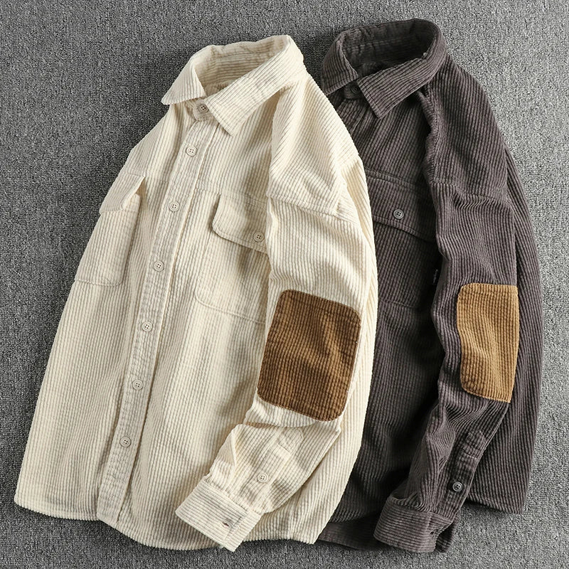 Sleeve Cloth Patchwork Corduroy Shirt