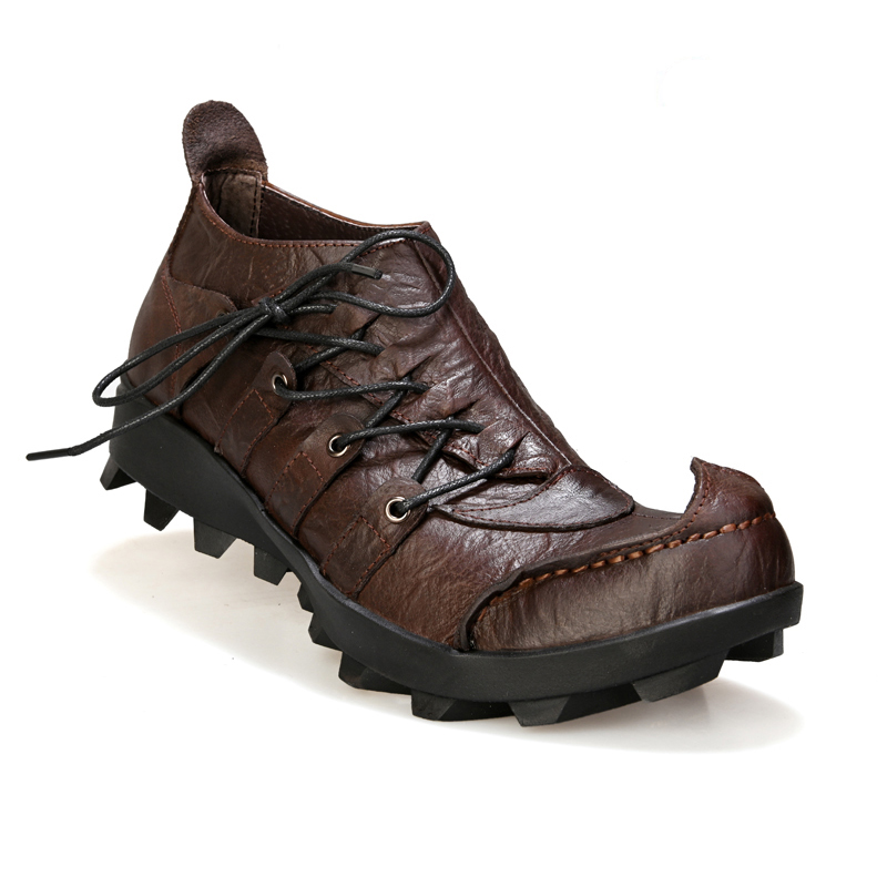 Curved Toe Men Leather Side Laced Boots