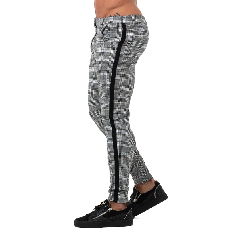 Cotton Grey Plaid with Side Stripe Slim Fit Style Men Trouser