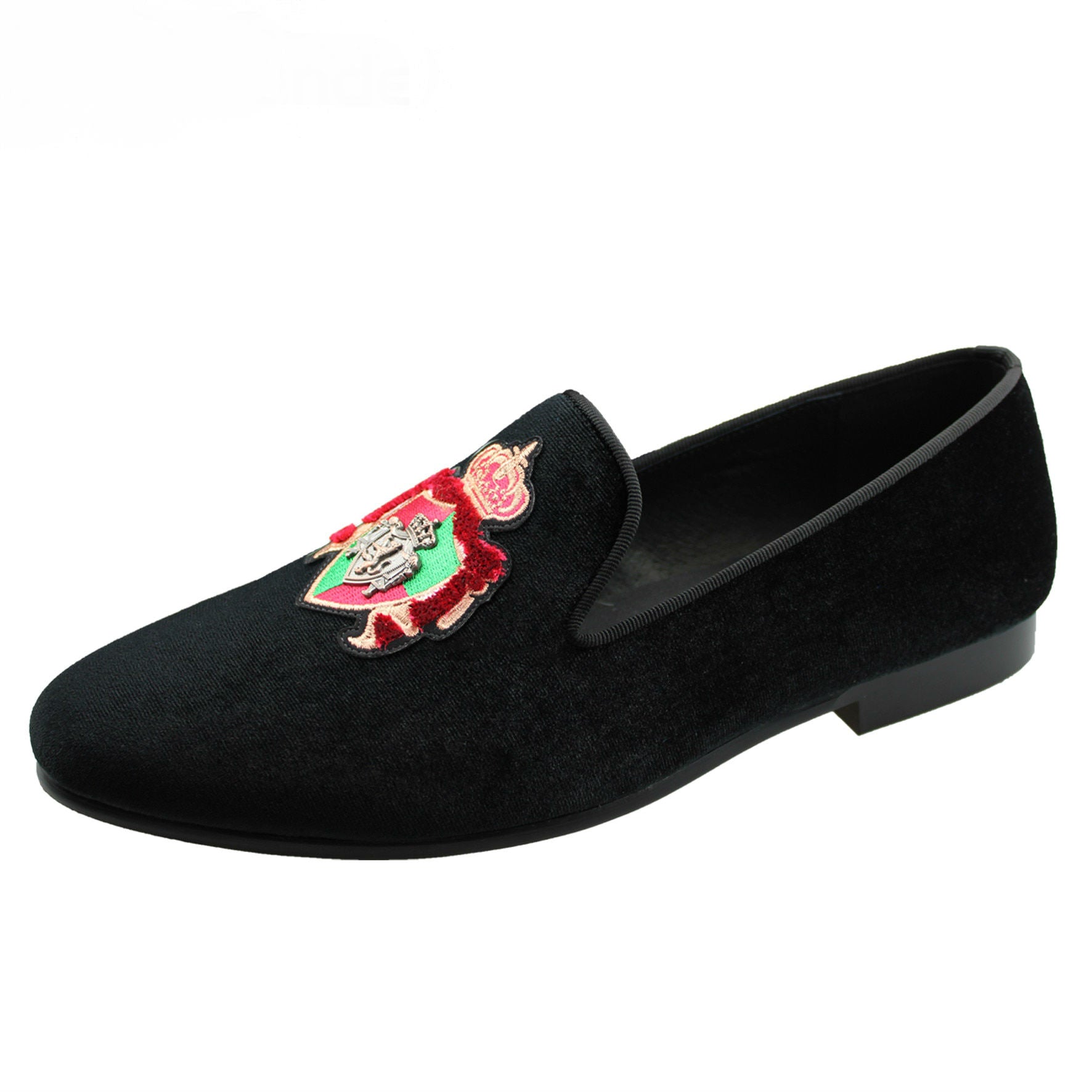 Metal Chain Patched on Embroidery Ornament Detail Men Velvet Loafers