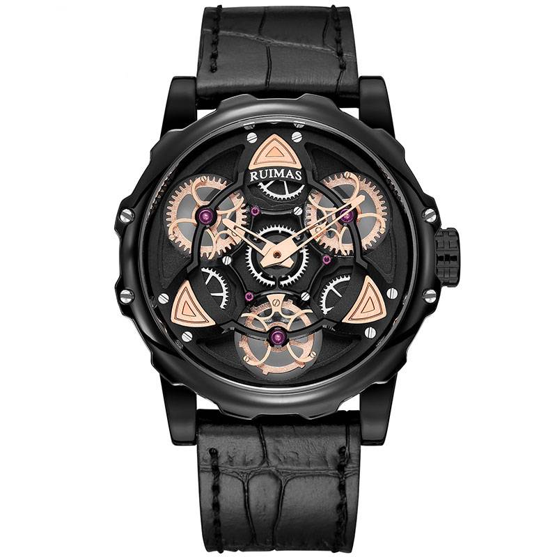 Creative Rotate Design in Leather Band Casual Men Watches