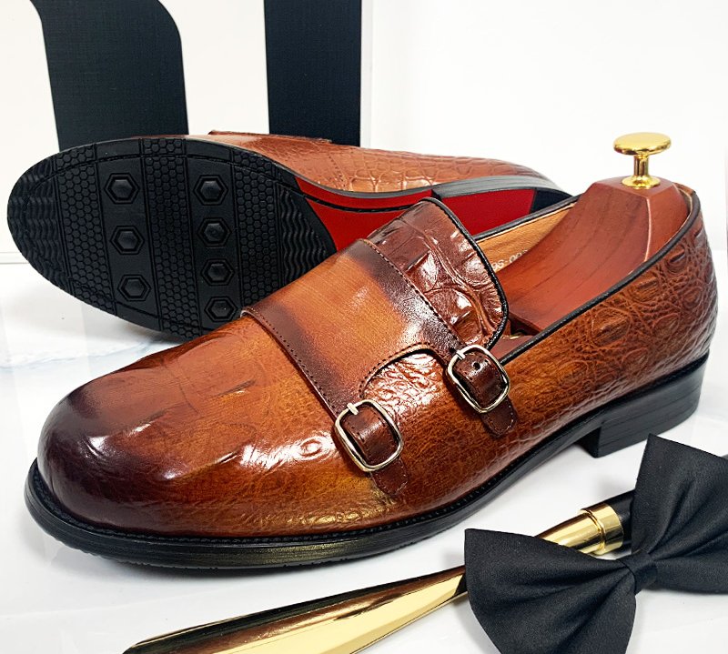 Classic Browm Leather Monk Shoes