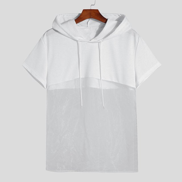 Half Solid See Trough Short Sleeve T-Shirt Hoodie