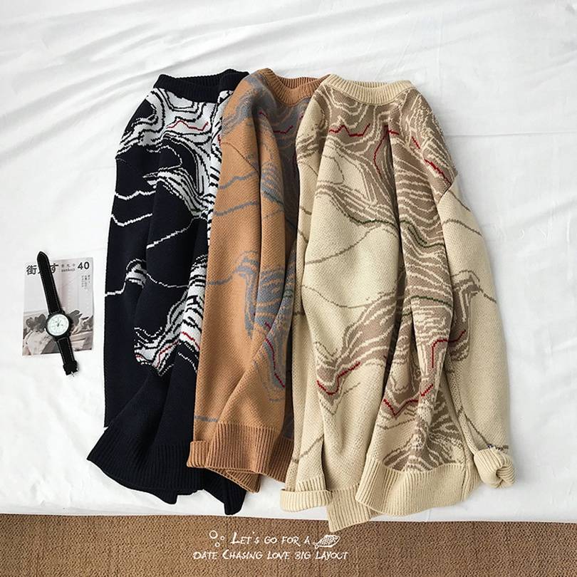 Soil Contour Pattern Cotton Knitted Sweater