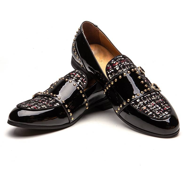 Belt Buckle Plaid Pattern Men Loafers Shoes - FanFreakz