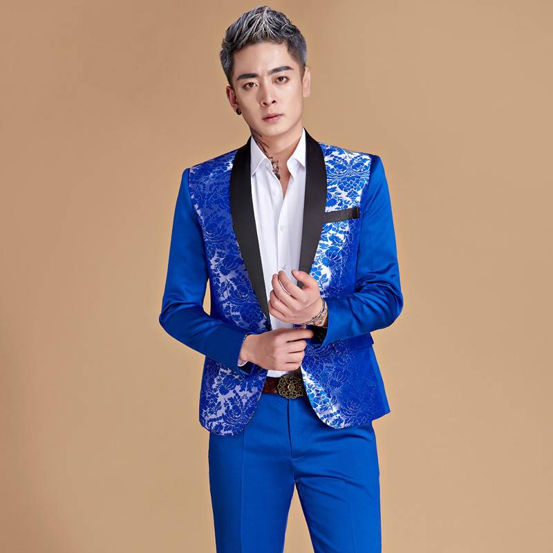 Shawl Lapel Bright Chinese Style Pattern Men Blazer