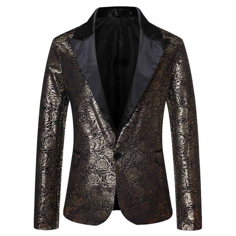 Rose Gold Print Patchwork Collar Dress Style Men Blazer