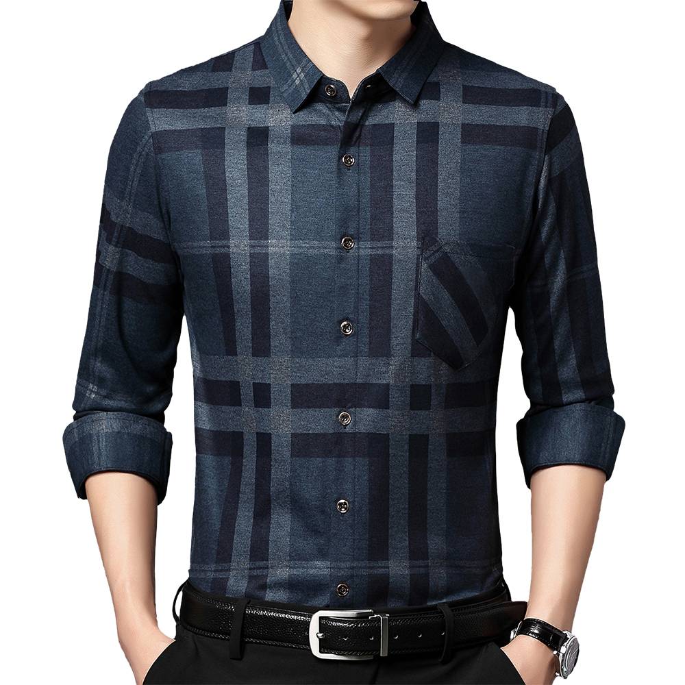 Plaid Big Striped Pattern Printed Long Sleeve Shirt