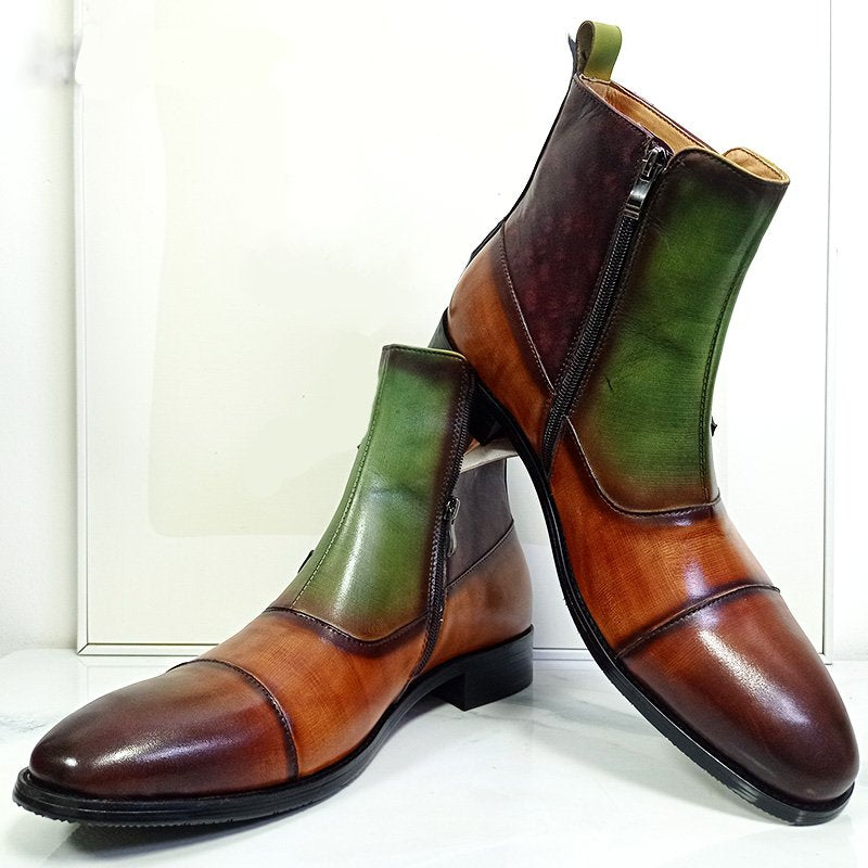 Mixed Color Genuine Leather Chelsea Boots