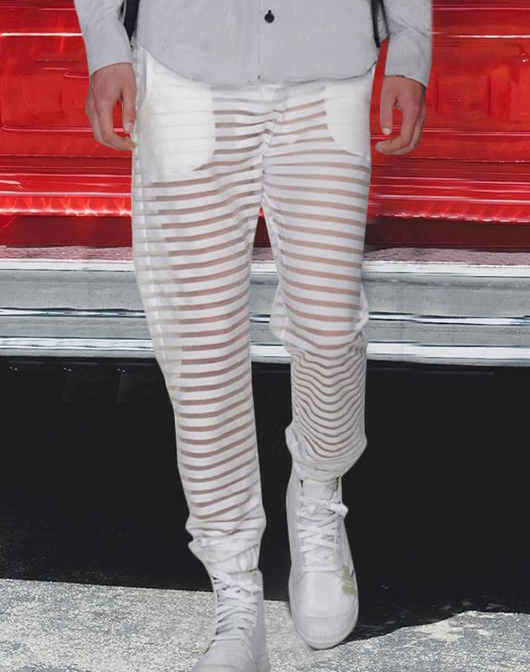 White Striped See Through Pants