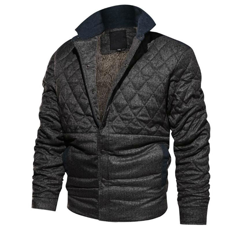 Ash Gray Diamond Quilt Men Warm Jacket - FanFreakz