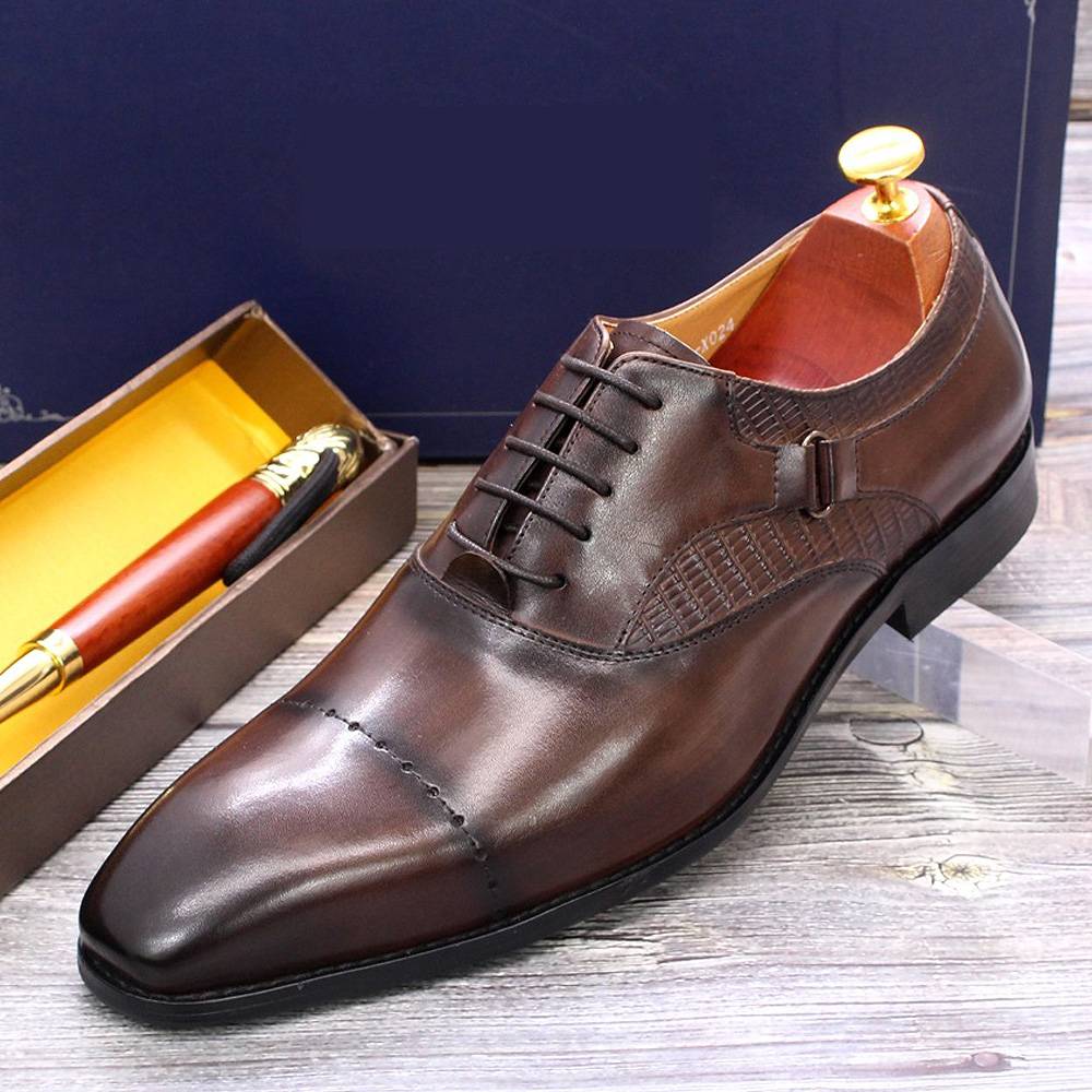 Oxfords Genuine Leather Cap Top Shoes