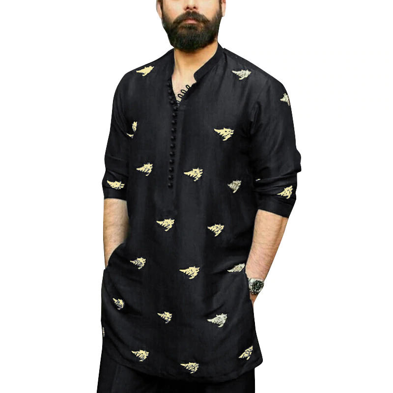 Printed Classic Tunic Cut Men Kurta Shirt