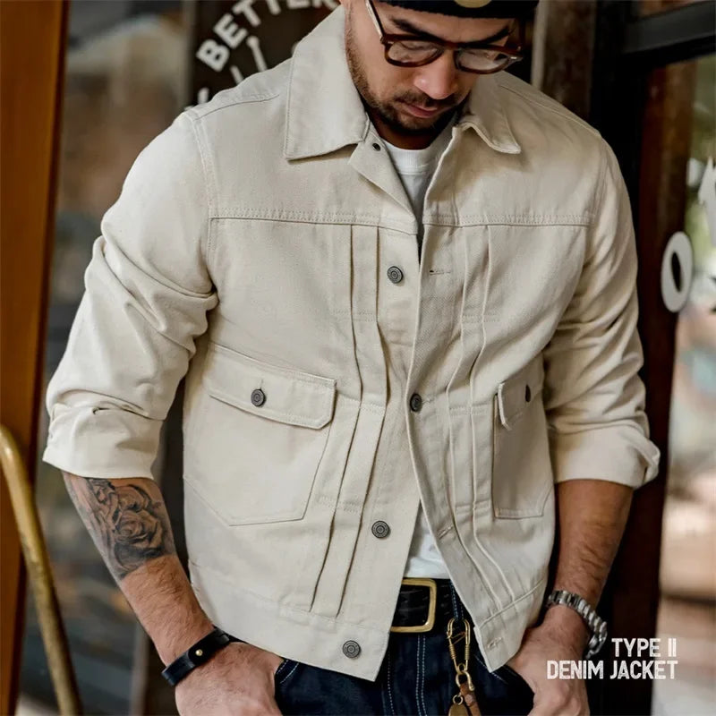 Vintage Beige Color Denim Jacket