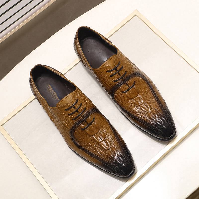 Pointed Toe Black Brown Crocodile Pattern Design Men Shoes