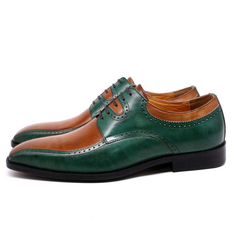 Italian Handmade Leather Green & Camel Brogue Shoes