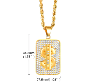 Rotate Dollar Sign Pendant Men Hip Hop Necklace