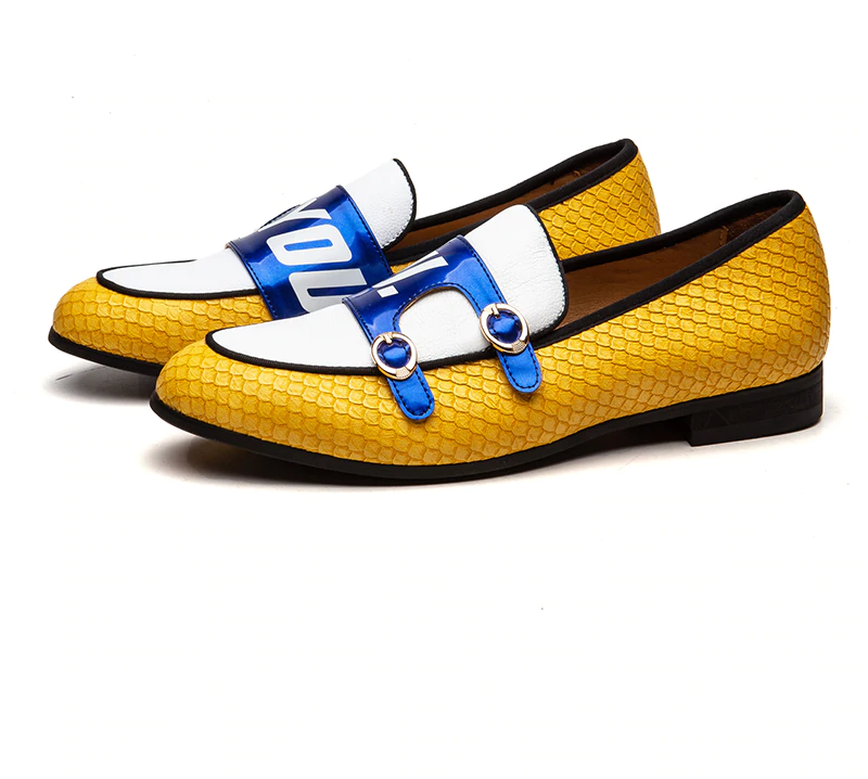 Yellow White Monk Strap Casual Men Leather Shoes