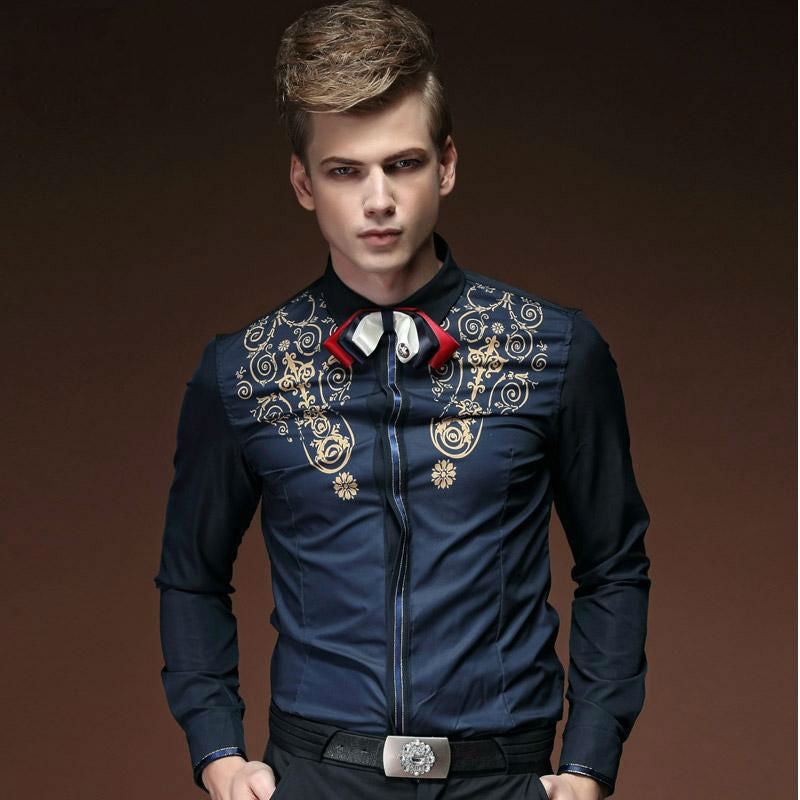 Royal Floral Pattern on Upper Chest Men Slim Fit Dandy Shirt