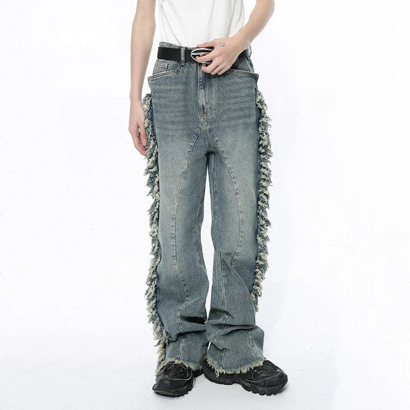 Ragged Edge Splicing Loose Jeans