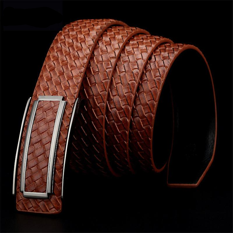 Simple Leather Buckle Woven Striped Cowhide Leather Men Belt - FanFreakz