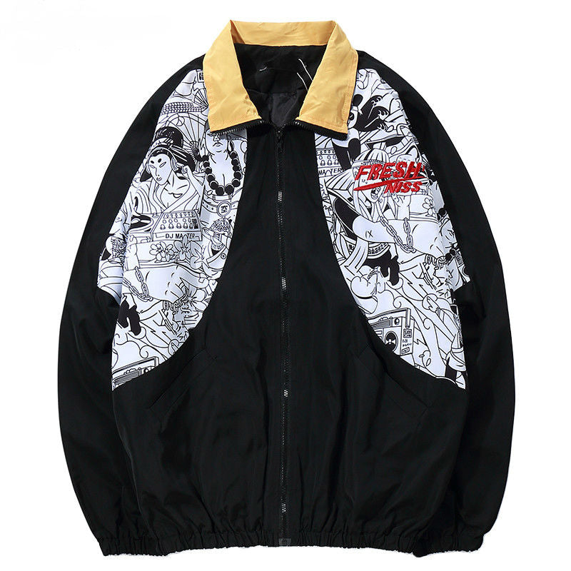 Japanese Caricature Streetwear Hip Hop Style Men Track Jacket