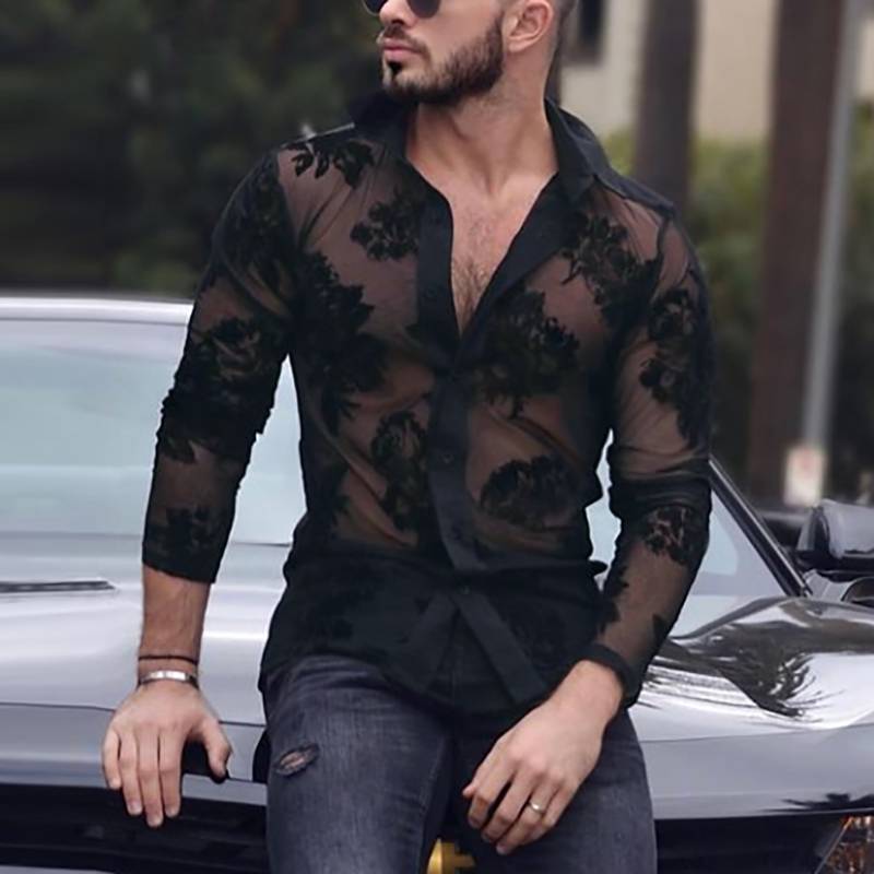 Long Sleeve Floral Lace Mesh Shirt